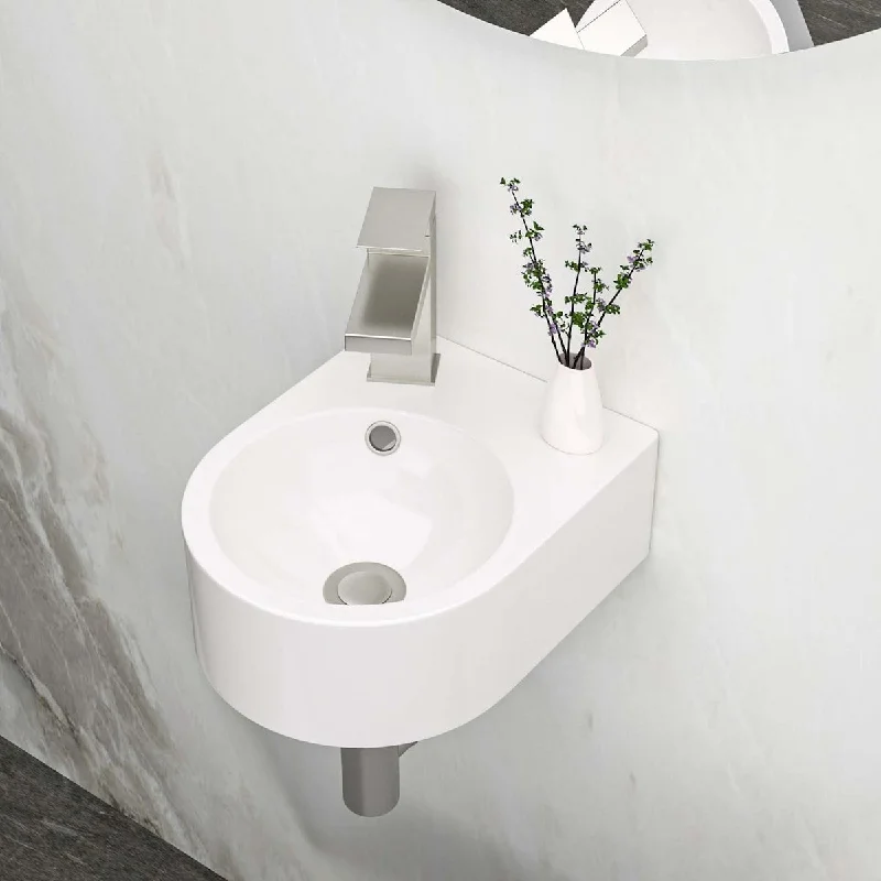 13 Inch White Ceramic Rectangle Wall Mount Bathroom Sink with Single Faucet Hole - 13" x 10.44"