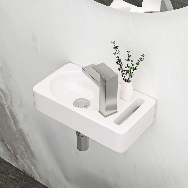 15.75 inch White Ceramic Rectangular Wall Mount Bathroom Sink with Single Faucet Hole - 15.75“ x 8.69"