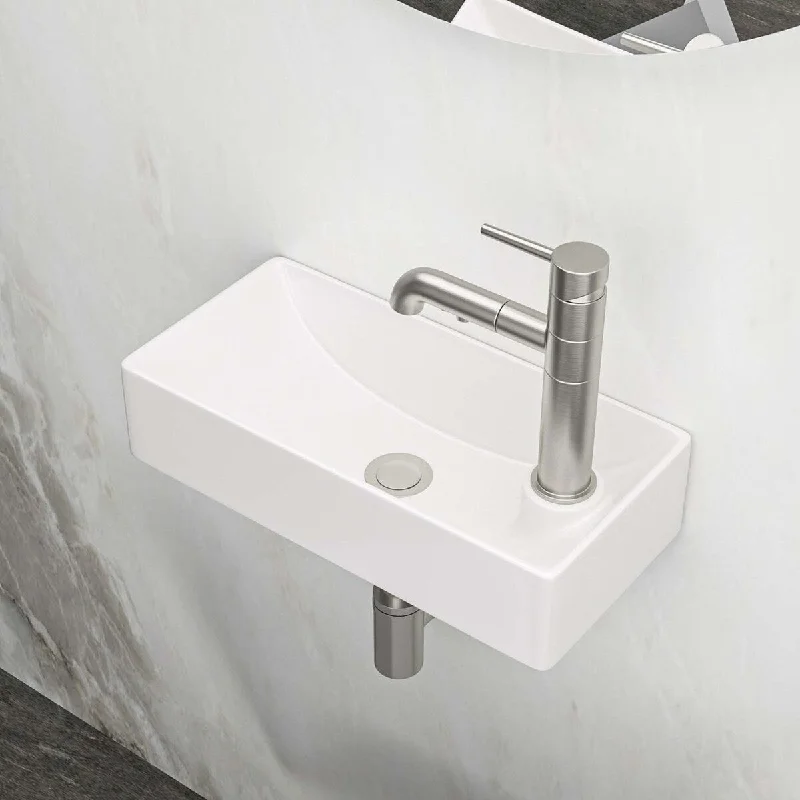 17.30 Inch White Ceramic Rectangle Wall Mount Bathroom Sink with Single Faucet Hole - 17.30" x 8.69"