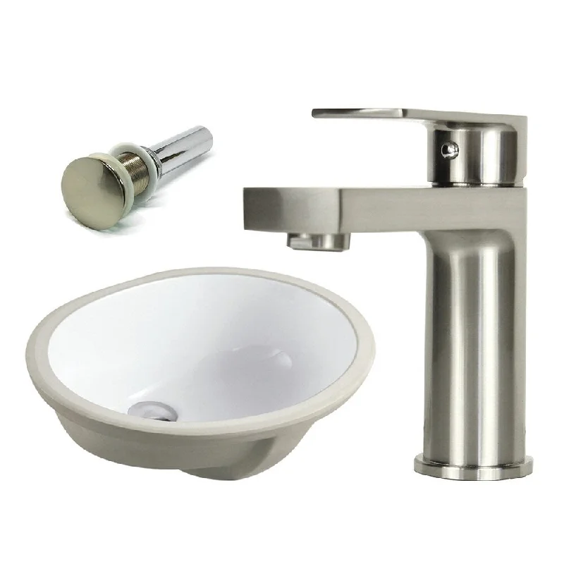 19-1/2 Inch Oval Undermount Vitreous Glazed Ceramic Sink with Brushed Nickel bathroom faucet / Pop-up Drain Combo