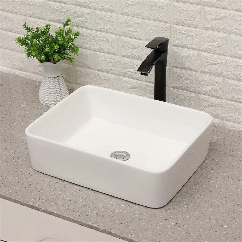 19" Rectangle Bathroom Sink with Faucet and Center Drain Hole - N/A