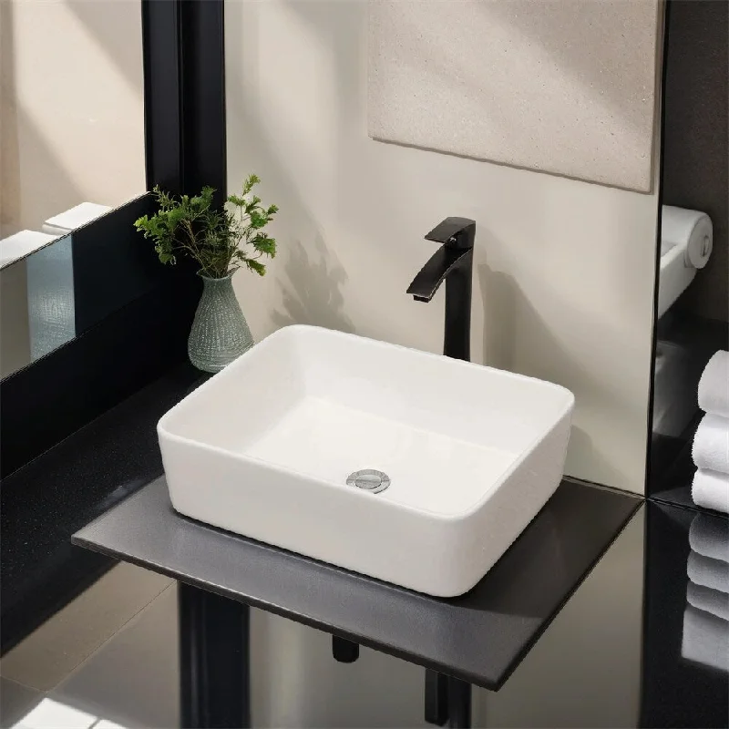 19"x15" White Porcelain Ceramic Rectangle Bathroom Sink & Faucet Combo