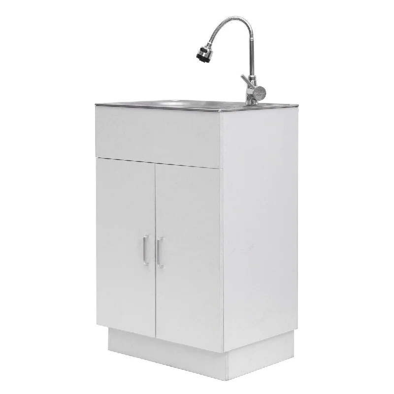 24 inch Deluxe Laundry Cabinet w/Faucet & Stainless Steel Sink Storage Compartment - 23.6x19.7x34.6in