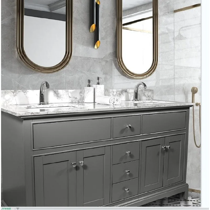 61"x22" bathroom stone vanity top 2 ceramic sink single faucet hole