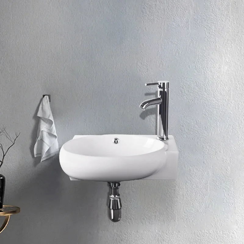 Bathroom Ceramic Vessel Sink Porcelain Corner Wall Mounted Faucet