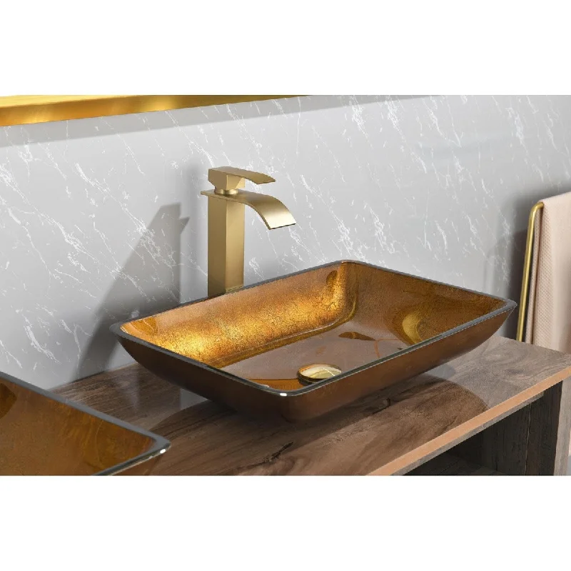 Bathroom Sink Set with gold Faucet and gold Pop Up Drain