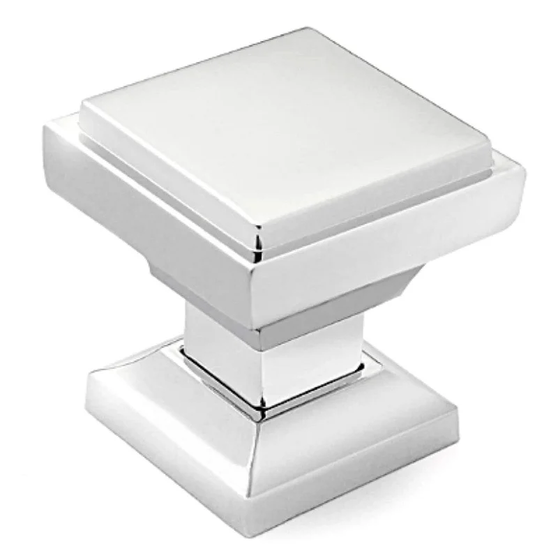 Cabinet Hardware Modern Knobs 1-1/8" square - 10 Pack - Chrome Finish