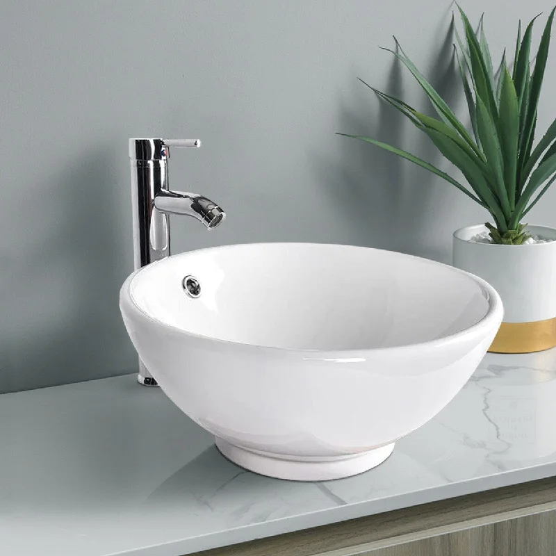 Ceramic Bathroom Sink with Round Design and Faucet Combo - 16.5*8*5.5