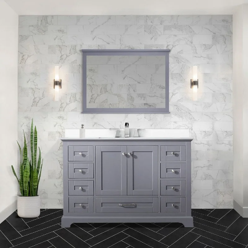 Dukes 48 in. W x 22 in. D Dark Grey Single Bath Vanity, White Quartz Top, Faucet Set, and 46 in. Mirror