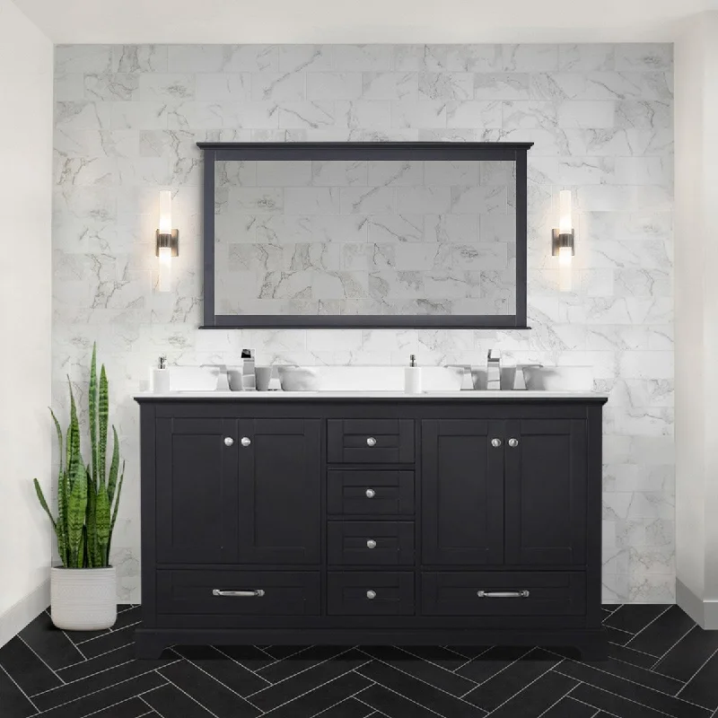 Dukes 60 in. W x 22 in. D White Double Bath Vanity, Cultured Marble Top, Faucet Set, and 58 in. Mirror