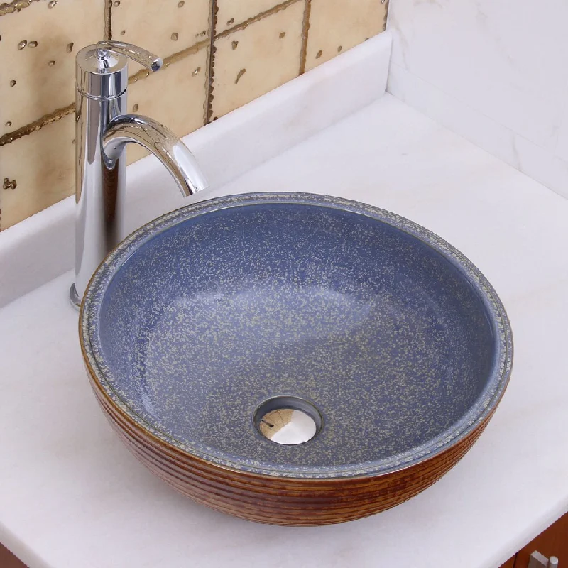 Elimax's 2011+882002 Blue and Bronze Glaze Porcelain Ceramic Bathroom Vessel Sink with Faucet Combo