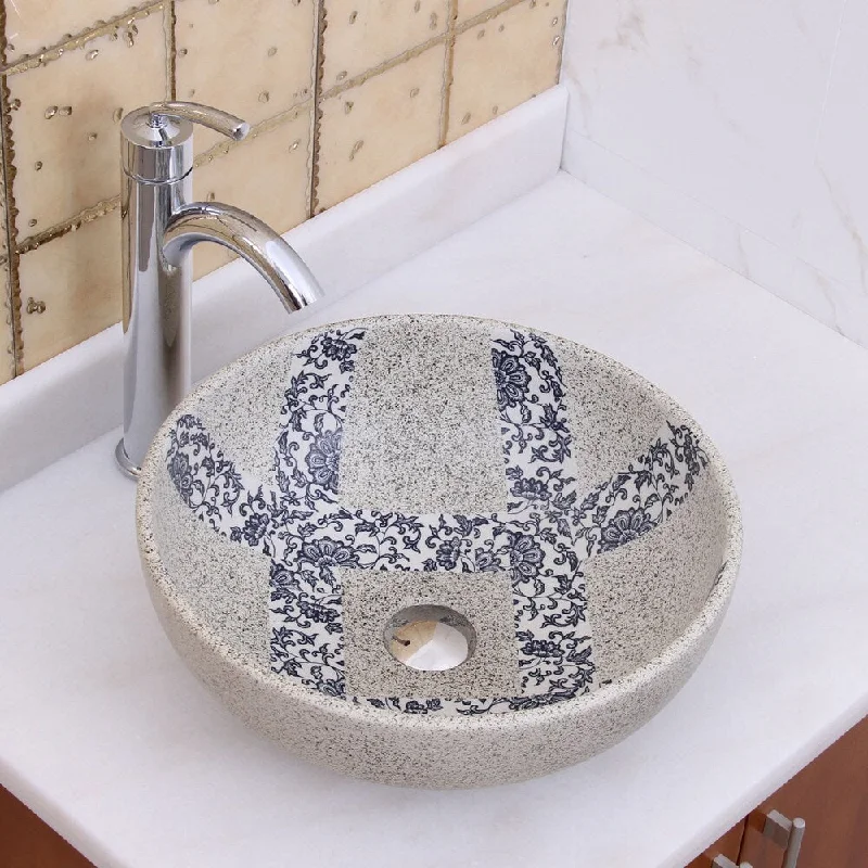 Elimax's 2024+882002 Blue and Grey Glaze Porcelain Ceramic Bathroom Vessel Sink with Faucet Combo