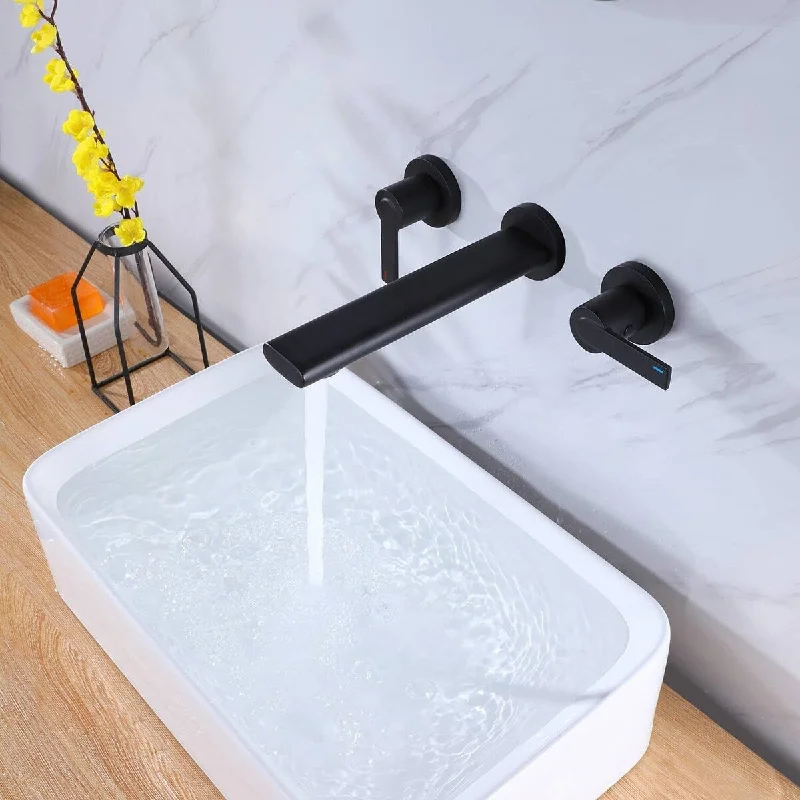 EPOWP Matte Black 2-Handle Wall Mounted Bathroom Sink Faucet