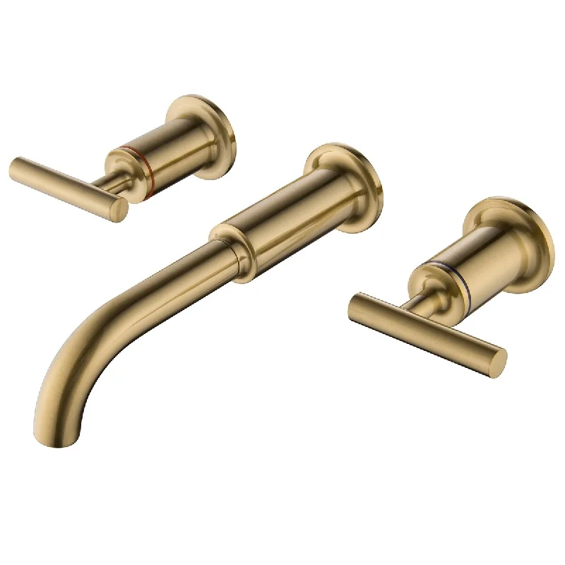 EPOWP Wall Mounted Bathroom Faucet In Brushed Gold Finished 2 Handles