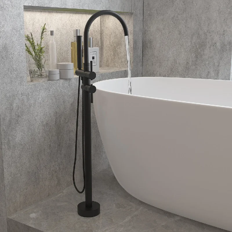 Floor Mount Bathtub Faucet Freestanding Tub Filler Matte Black Standing High Flow Shower Faucets with Handheld Shower