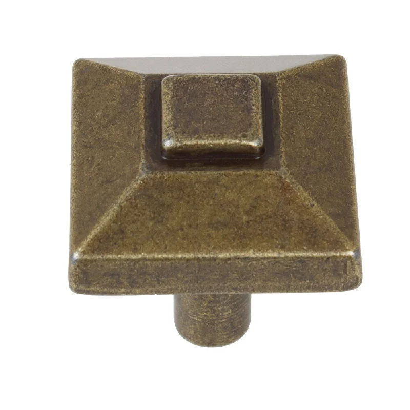 GlideRite 0.875-inch Square Pyramid Antique Brass Cabinet Knobs (Pack of 10 or 25) - 0.875" - Antique Brass