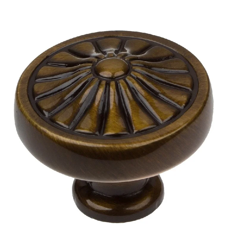 GlideRite 1.25-inch Antique Brass Round Deco Ornamental Cabinet Knob (Pack of 10 or 25)