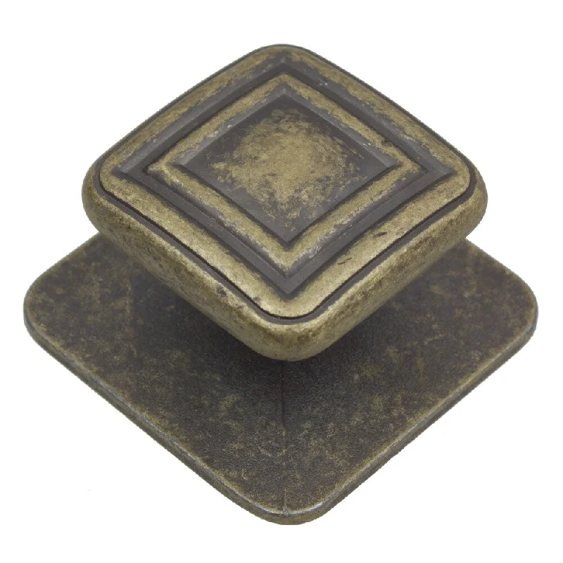 GlideRite 1.375-inch Aged Gold Square Industrial Cabinet Knobs (Pack of 10 or 25)