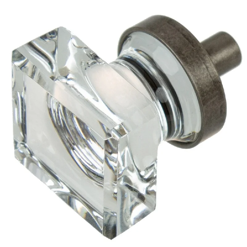 GlideRite 5-Pack 1 in. Aged Pewter Square Glass Cabinet Knobs - Aged Pewter