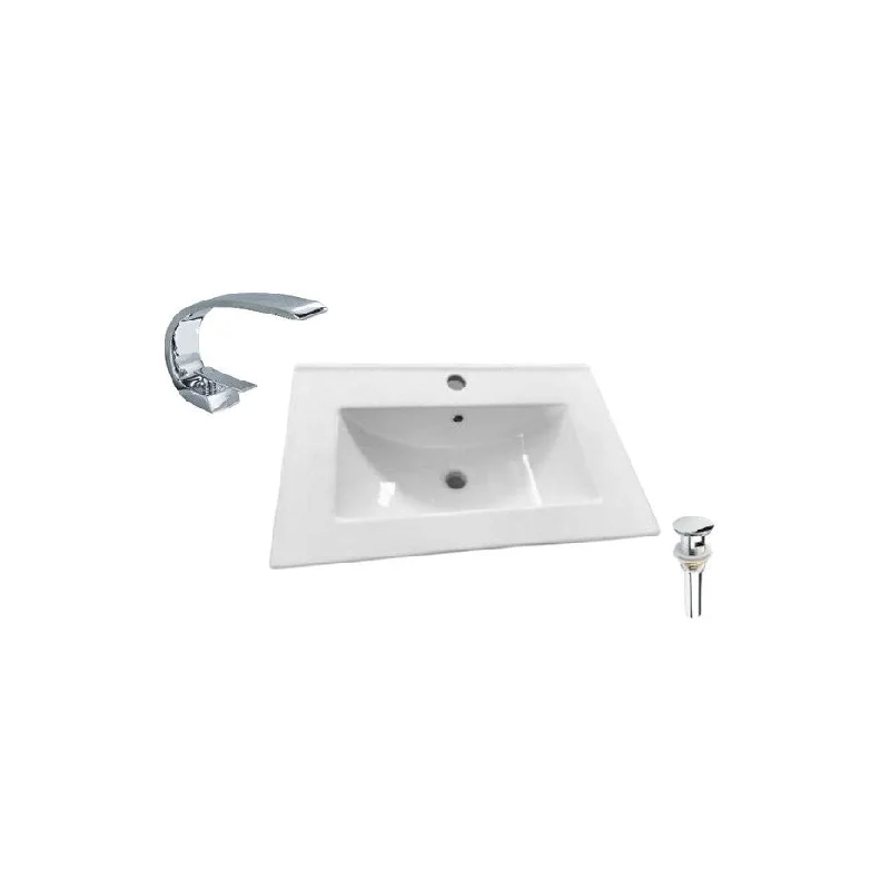 Hazara 24.2"W CUPC certified Rectangular Ceramic Bathroom Vanity Top Set in White with Chrome Faucet and Drain - HZR-1411