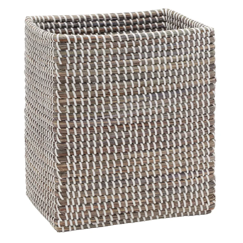 Kythira Seagrass Rectangle Wastebasket (Gray/White)