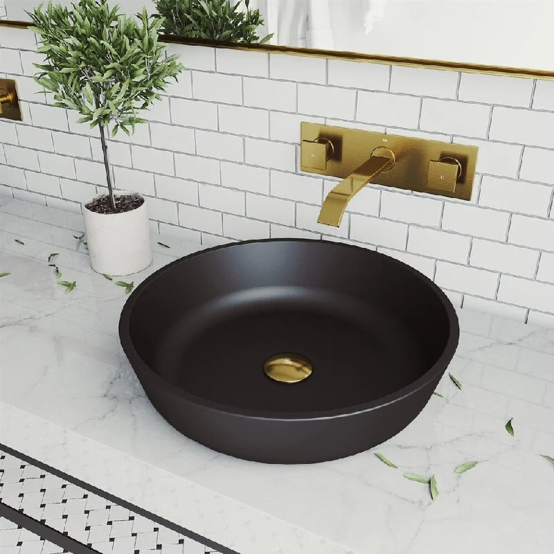 Modus Glass Vessel Bathroom Sink Set With Titus Wall Mount Faucet In Matte Gold