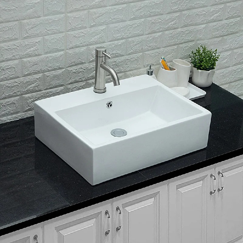 Rectangle Ceramic Bathroom Vessel Sink with Faucet Hole