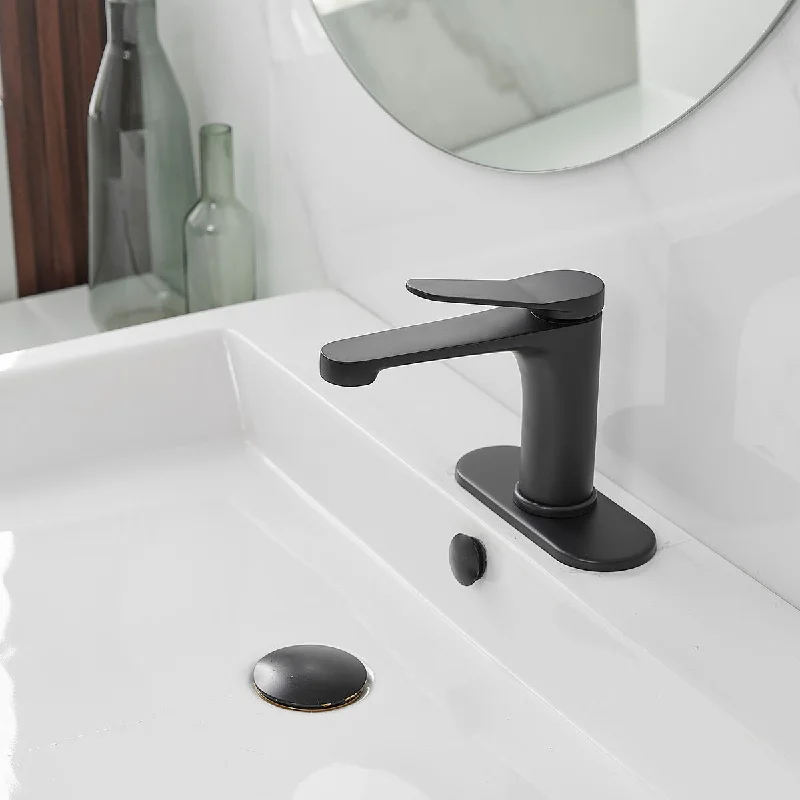 Single Handle Single Hole Bathroom Faucet with Deckplate Included and Spot Resistant in Matte Black - 5.6'' x 1.8''