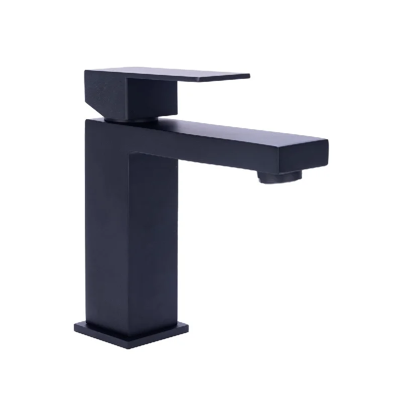 Square Single Handle Single Hole Bathroom Faucet in Matte Black