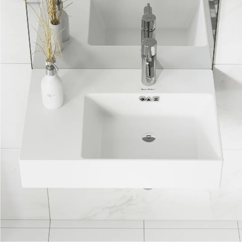 Swiss Madison St. Tropez Ceramic Wall Hung Sink with Right Side Faucet Mount - 24"x18"