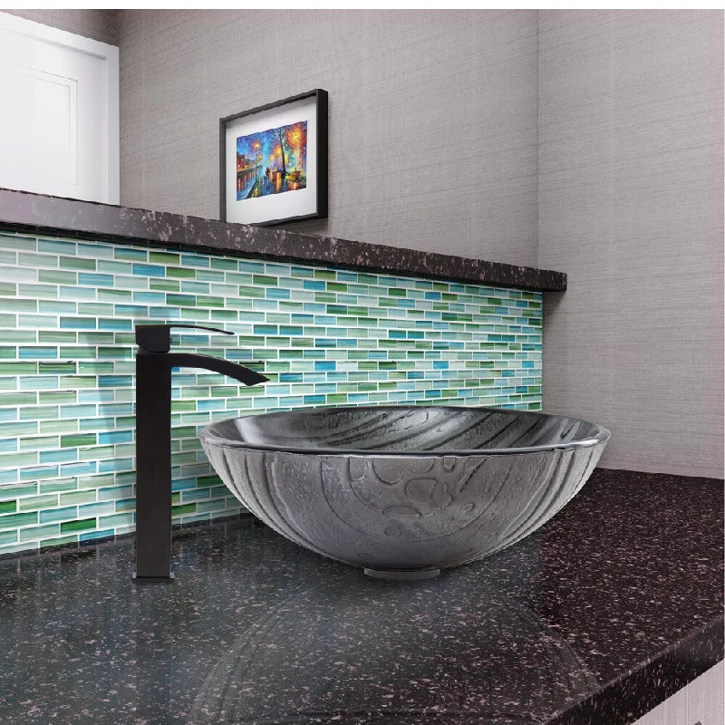 VIGO Interspace Glass Vessel Sink and Duris Faucet Set in Matte Black Finish