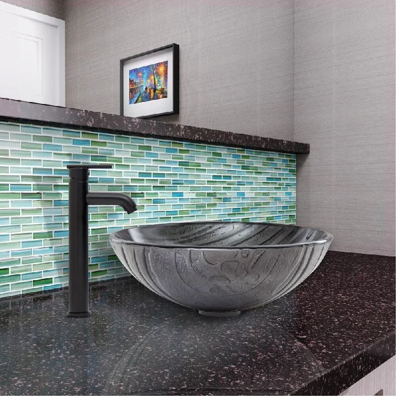 VIGO Interspace Glass Vessel Sink and Seville Faucet Set in Matte Black Finish