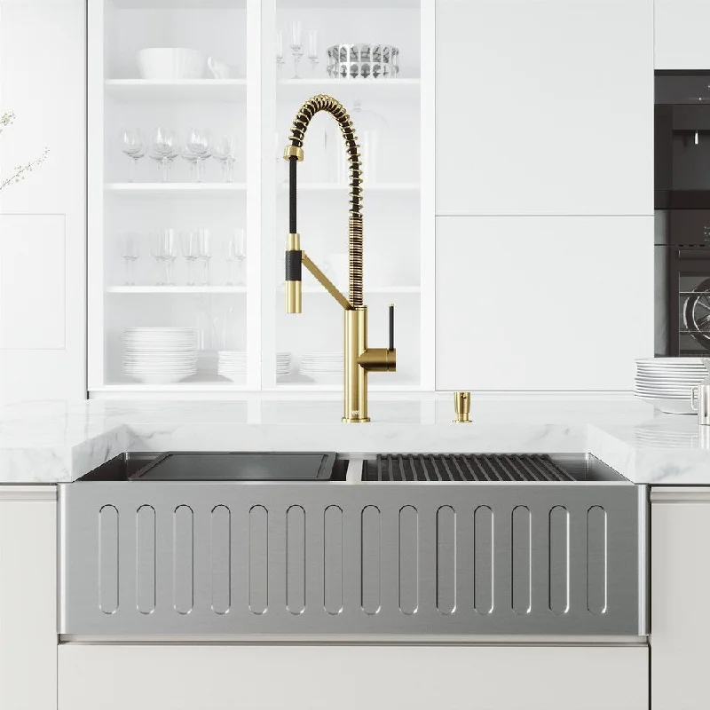 VIGO Oxford 36" Stainless Steel Kitchen Sink with Faucet in Matte Gold