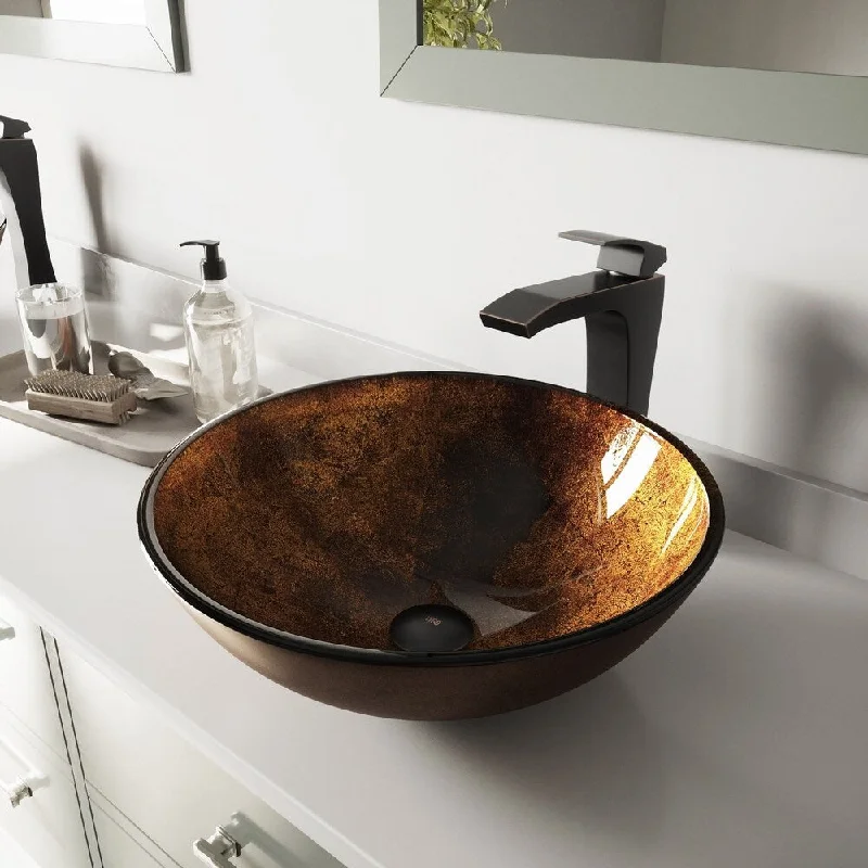 VIGO Russet Glass Vessel Bathroom Sink and Blackstonian Faucet Set