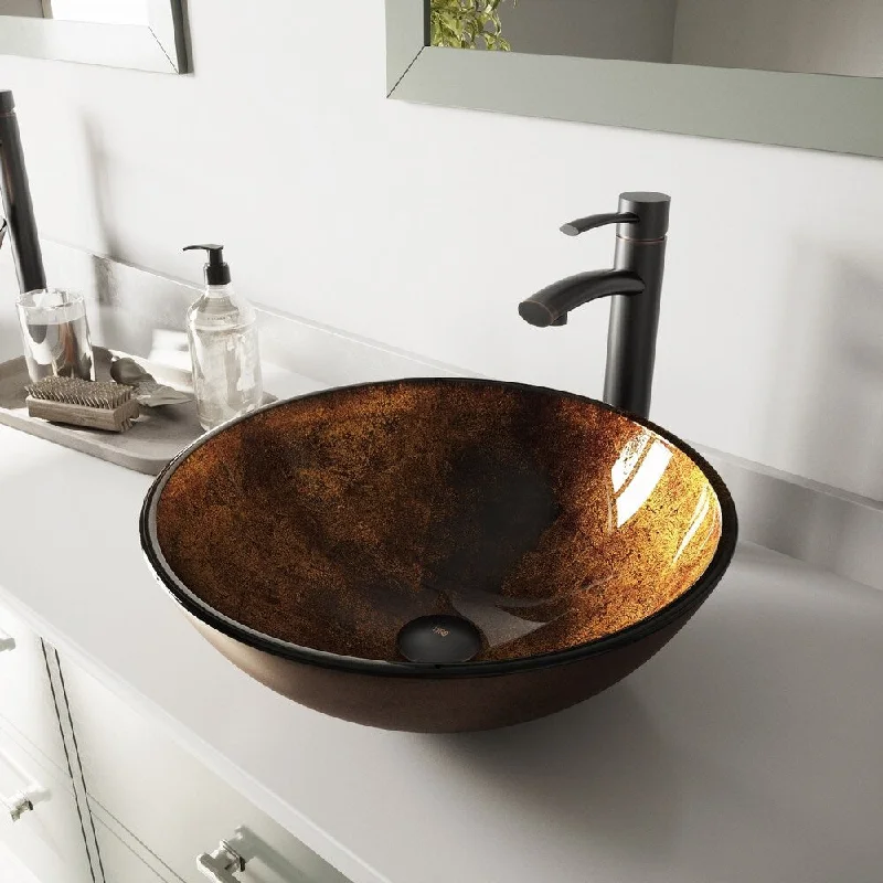 VIGO Russet Glass Vessel Bathroom Sink and Milo Vessel Faucet Set