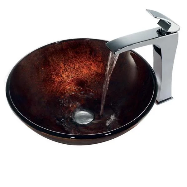 VIGO Russet Glass Vessel Sink and Faucet Set in Chrome