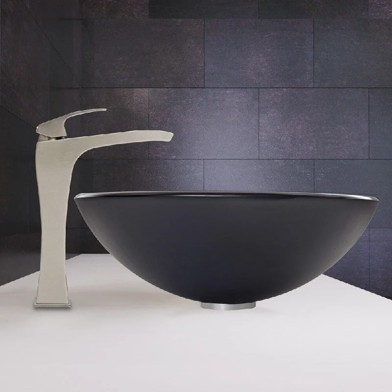 VIGO Sheer Black Frost Glass Vessel Sink and Blackstonian Faucet Set in Brushed Nickel Finish