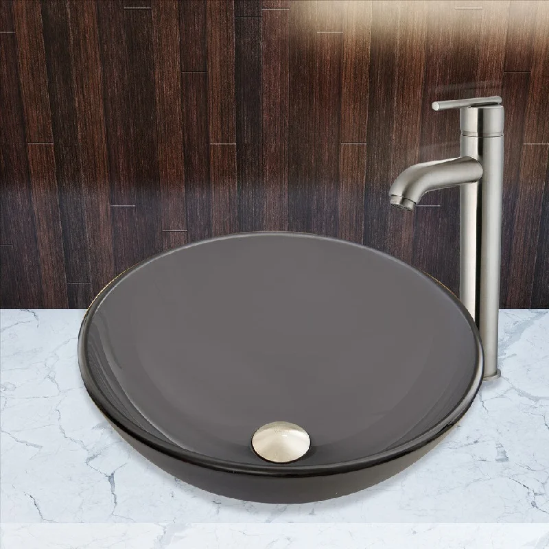 VIGO Sheer Black Frost Glass Vessel Sink and Seville Faucet Set in Brushed Nickel Finish