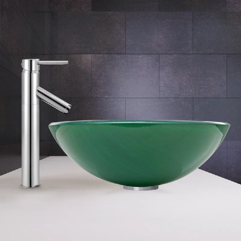 VIGO Whispering Wind Glass Vessel Sink and Dior Faucet Set in a Chrome Finish