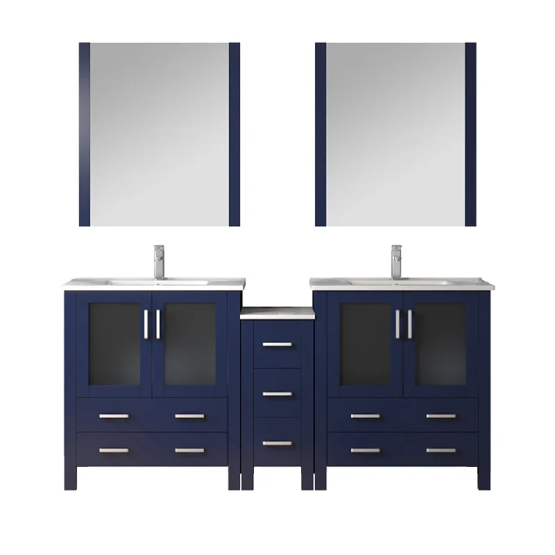 Volez Double Bath Vanity with Side Cabinets, Faucet Set, White Ceramic Top and Mirrors