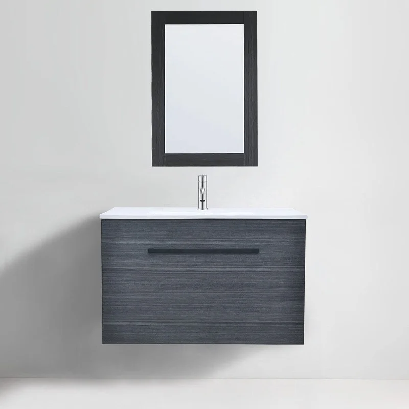 Wall-Mounted 32" Black Bathroom Vanity Cabinet Set with Mirror, Faucet and Sink