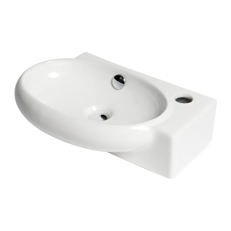 White 17" Small Wall Mounted Ceramic Sink with Faucet Hole