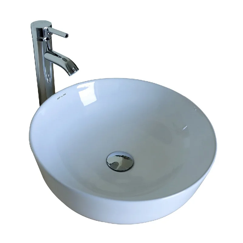 White ceramic round container bathroom sink with chrome-plated faucet drain