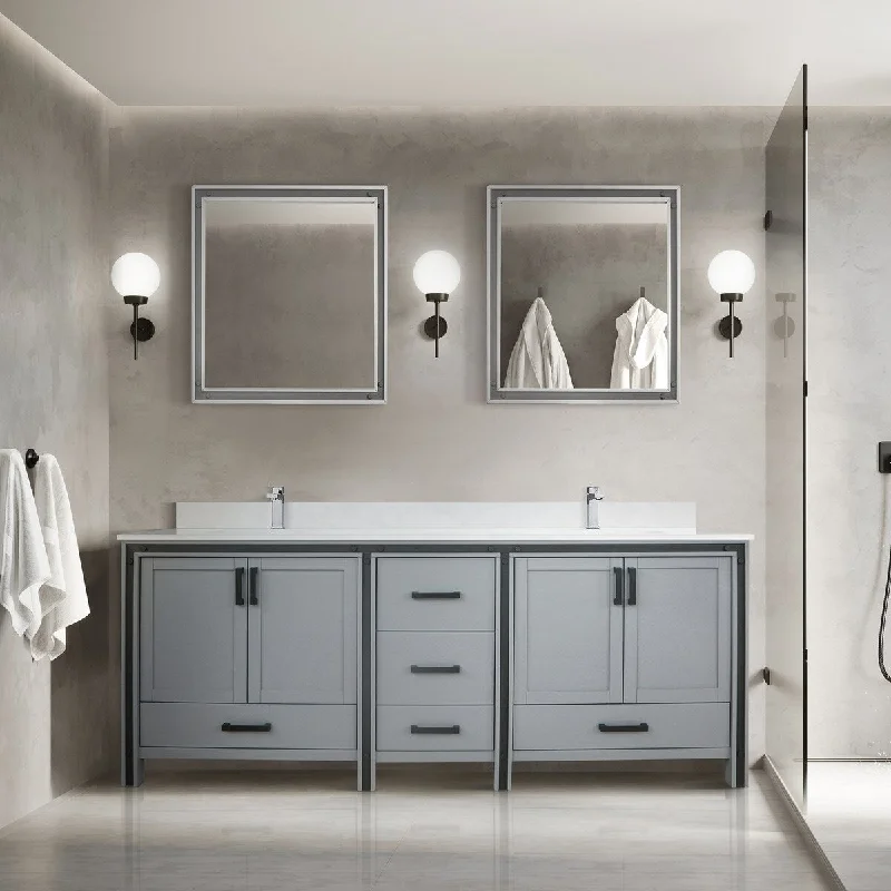 Ziva 80 in W x 22 in D White Double Bath Vanity, White Quartz Top, Faucet Set and 30 in Mirrors