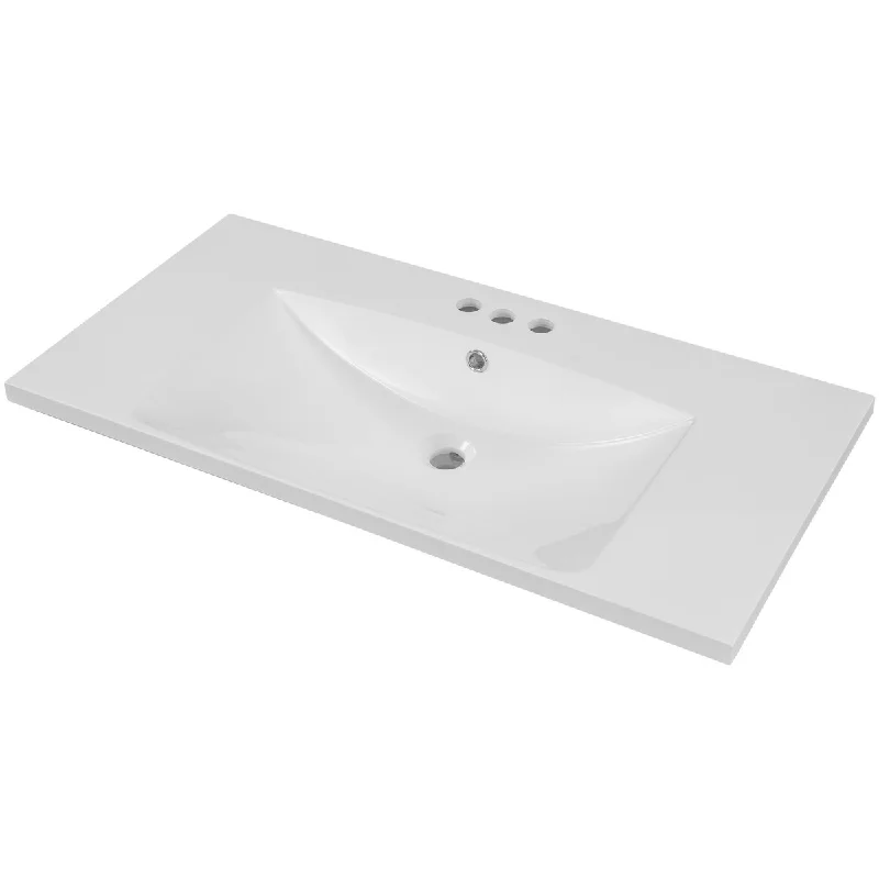 36" Single Bathroom Vanity Top with White Basin,3-Faucet Holes,Ceramic