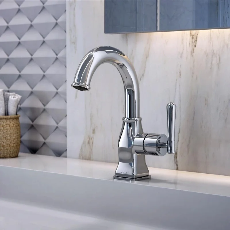 Aurora Collection. Single handle bathroom faucet. Chrome finish. By Lulani