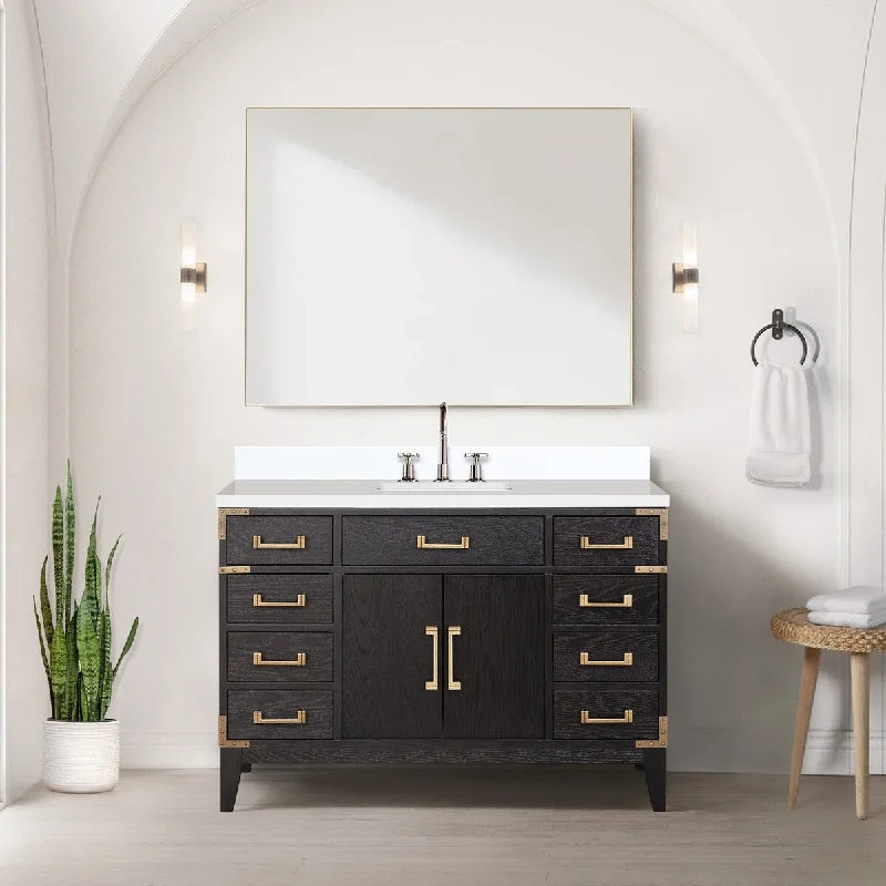 Laurel 48 in W x 22 in D Black Oak Single Bath Vanity, Cultured Marble Top, Faucet Set, and 46 in Mirror