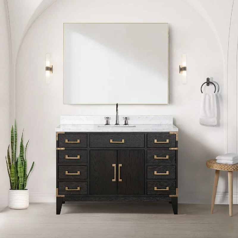 Lexora Laurel Bath Vanity, Carrara Marble Top, Faucet Set, and Mirror