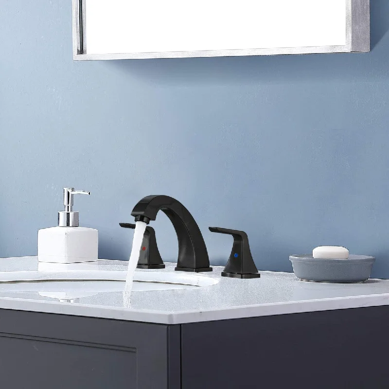 Matte Black 2-Handles Widespread Bathroom Faucet With Drain