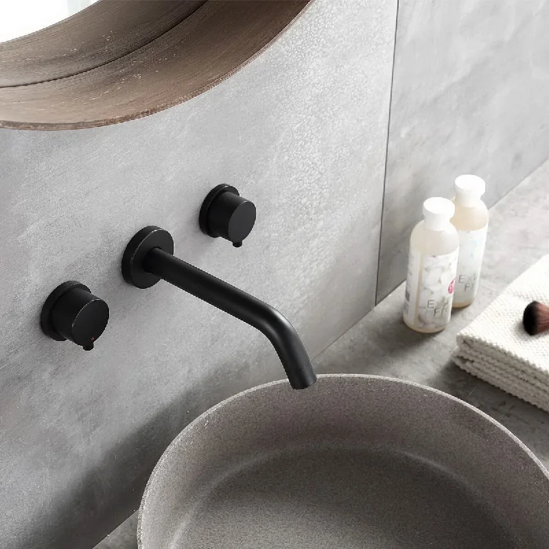 Matte Black Brass 2-Handle Wall Mount Bathroom Faucet - 7'6" x 9'6"